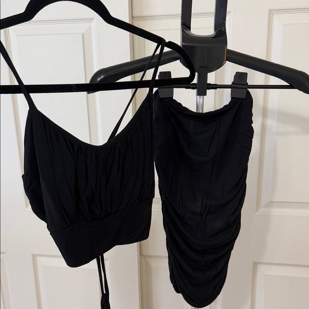 Black Bead Black Skirt and Top Set
